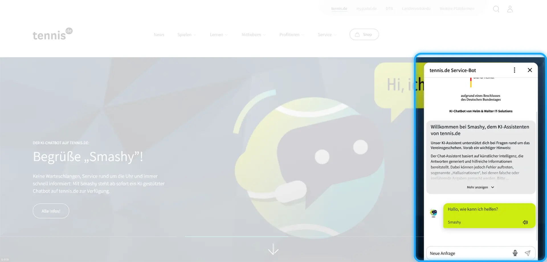Smashy-Chat unten links auf tennis.de